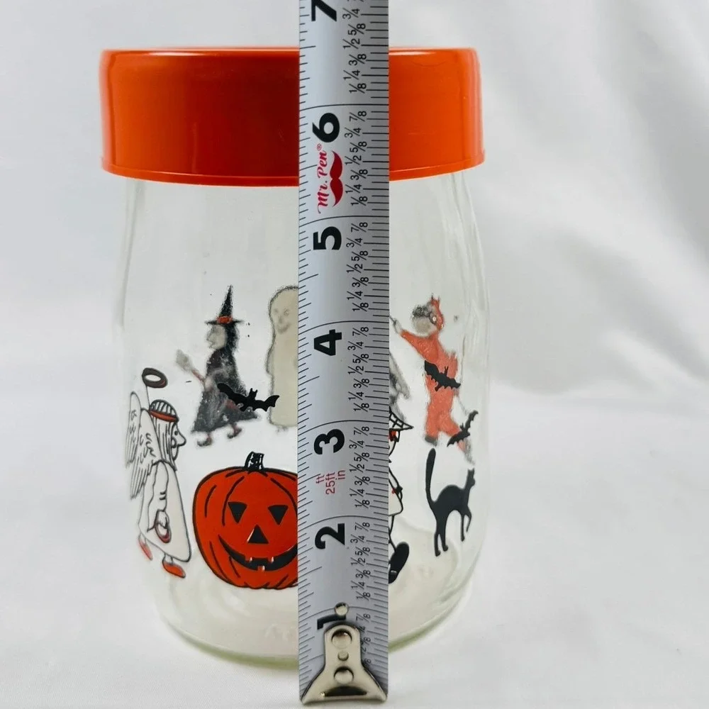 Vintage Carlton Glass Halloween 1L Canister Jar Orange Lid Kids Costumes USA
